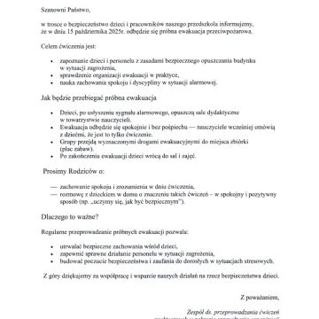 Informacja o próbnej ewakuacji